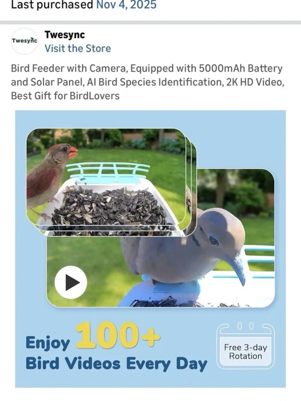 Brand new Bird Feeder Camera 2k Hd video